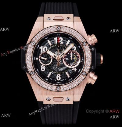 Swiss Grade 1 Copy Hublot Unico King 7750 Watch Rose Gold Diamond Bezel 44mm